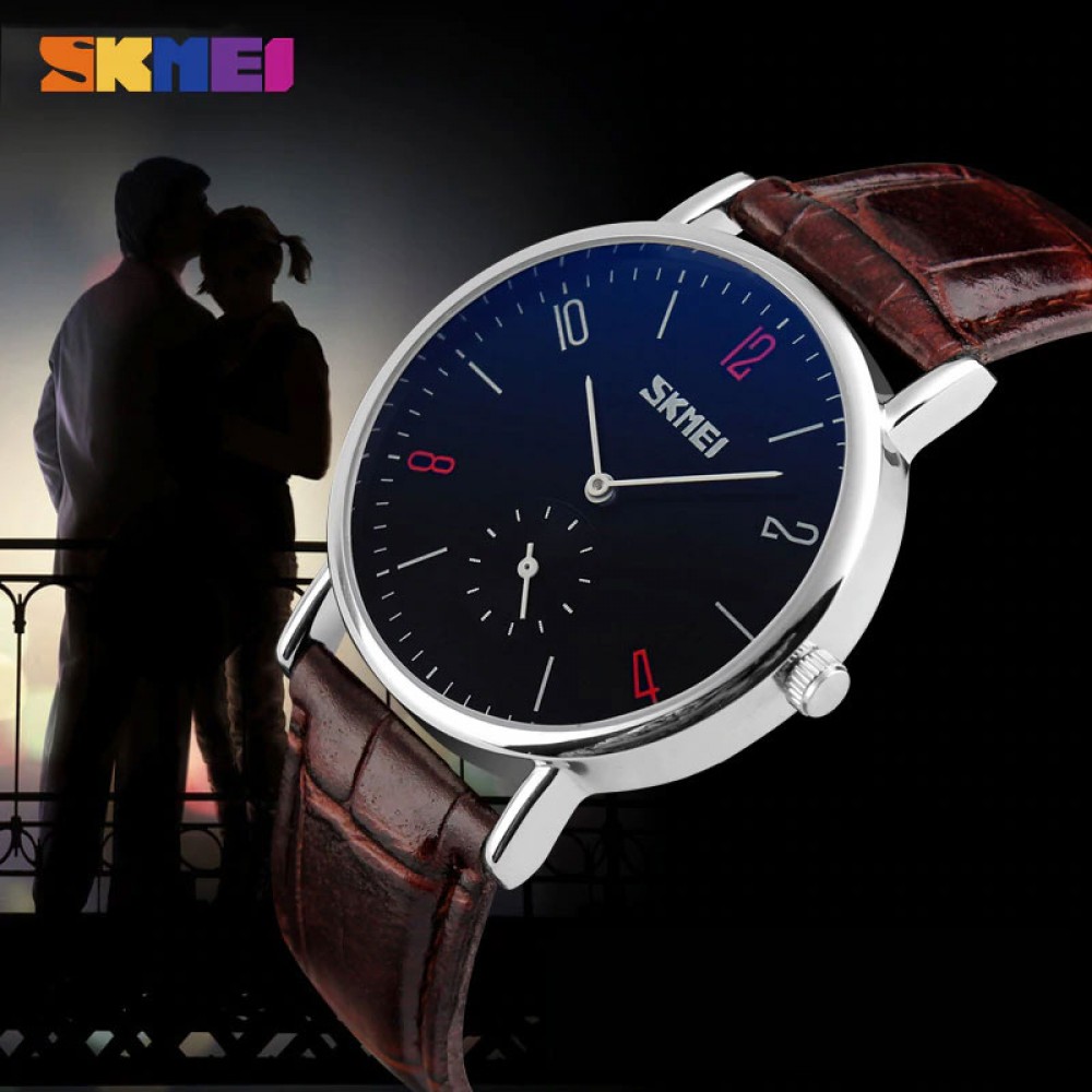 Мужские наручные часы SKMEI 9120 Чёрные с коричневым ремешком