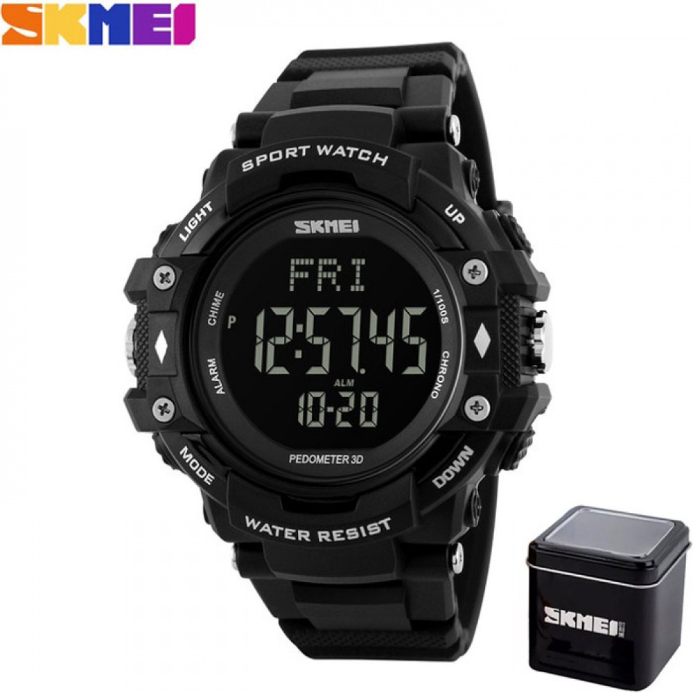 Спортивные часы SKMEI 1180 Чёрные с шагомером и пульсометром