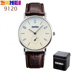 Женские наручные часы SKMEI 9120 Белые с коричневым ремешком