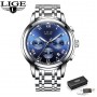 Мужские наручные часы LIGE 9810 Серебристо-синие