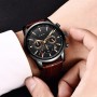 Мужские наручные часы LIGE 9866 Чёрные с коричневым ремешком